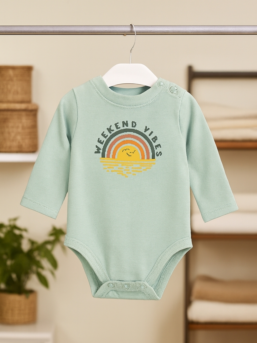 Garanimals Mint Green "Weekend Vibes" Long-Sleeve Baby Bodysuit